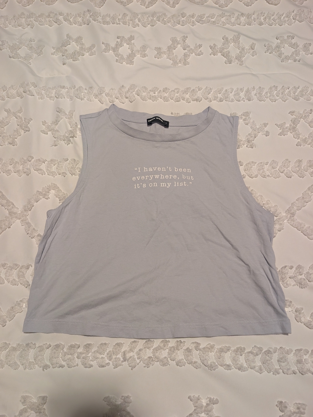 Cropped Graphic Tank Top in Pale Blue - Women's Sleeveless Crop Size Medium